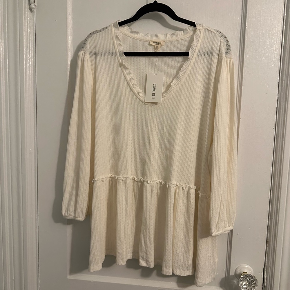 Como Blu 3/4 Sleeve Beige Top Size 4X NWT